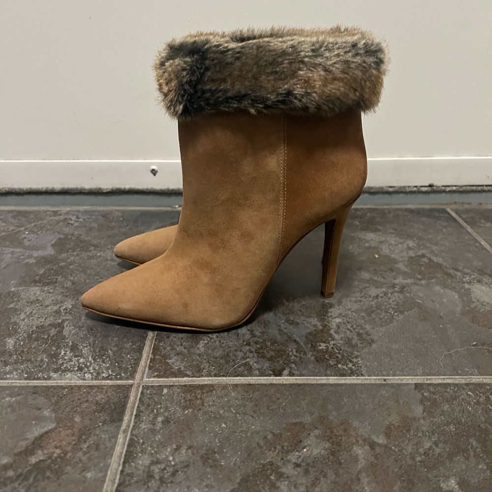 Jessica Simpson Tan Heeled Boots with Fur Trim